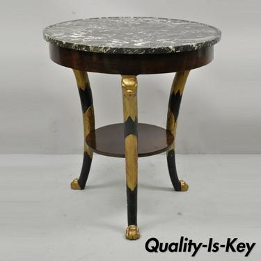 Antique French Empire Biedermeier Marble Top Eagle Carved Gueridon Center Table