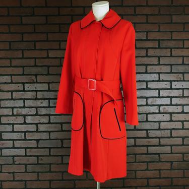 Montgomery Ward Red Orange Trench Coat Jacket with Black Detail 