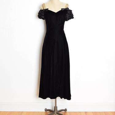 vintage 90s dress black velvet off shoulder goth witch prom party long maxi L clothing 