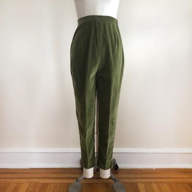 Olive Green Velveteen Trousers - 1960s 