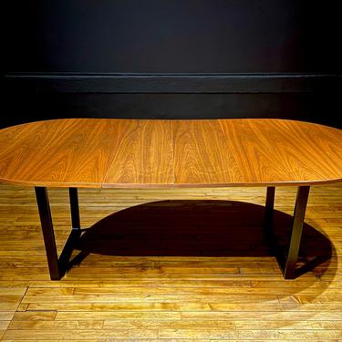 Custom Walnut Expanding Dining Table w/ Black Metal Legs 2 Leaves - Mid Century Modern Contemporary Industrial Style Dining Conference Table 