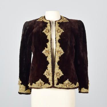 Oscar de la Renta Formal Evening Jacket Sheared Fur Beaded Winter Coat Vintage 1970s 70s Luxurious Bolero Jacket 
