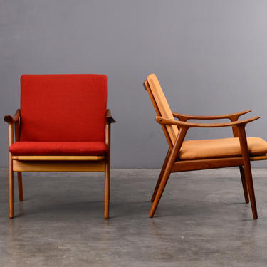 2 Fredrik Kayser Lounge Chairs Mid-Century Modern Teak Pair 