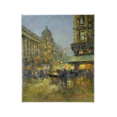 Impressionist Oil Painting Parisian Street Scene at Night w Dome by Morgan 