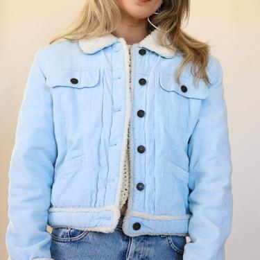 90's Baby Blue Corduroy Jacket w Sheepy Trim Size S/M