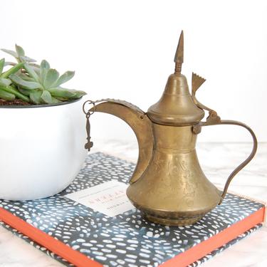 Antique Middle Eastern Coffee Pot - Dallah Coffee Tea Maker - Etched Brass Coffee Pot by PursuingVintage1