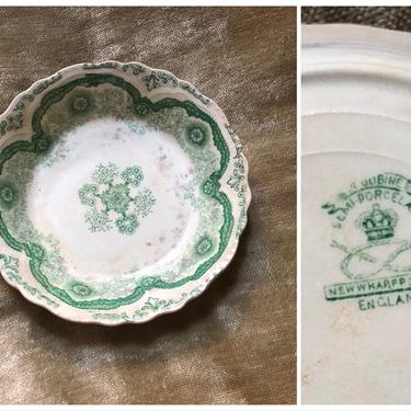 antique green English transferware bowl | New Wharf Pottery bowl 