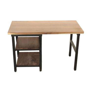 Handmade Walnut Top Steel Desk with 2 Shelves