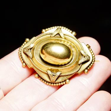 Vintage Ornate Gold Oval Dome Sash Pin, Chunky 3-D Gold Brooch, Intricate Layered Details, Symmetrical Design, 1 3/4&quot; L 