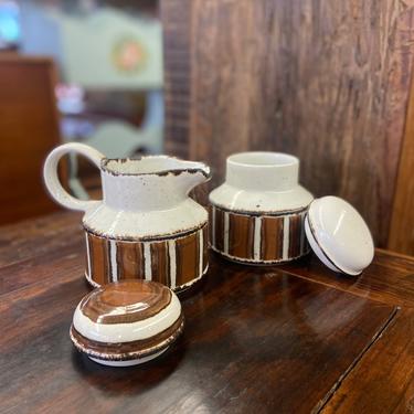 Vintage Mid Century Modern Milk and Sugar Set Pitcher and Jar with Lids Ceramic Coffee Tea Bar Functional Decor “Midwinter England” 