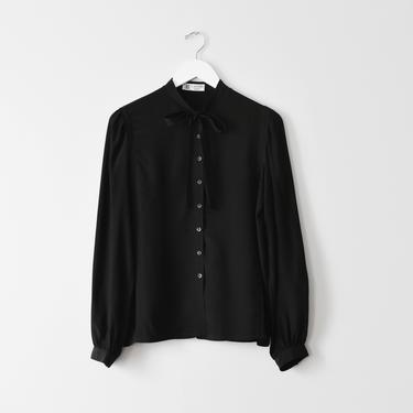 vintage Lanvin black silk tie neck blouse, size S 