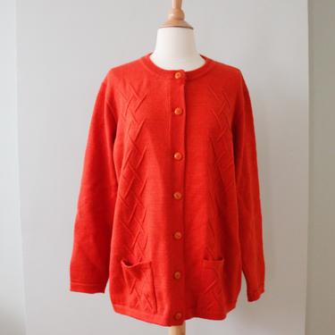 Vintage Hermes Bright Orange Textured Cardigan Sweater Women's Size 