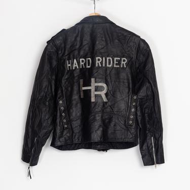80s Hollywood Hard Rider Black Leather Moto Jacket - Men's Large | Vintage Unisex FMC Biker Motorcycle Coat 
