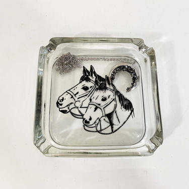 True Vintage Glass Horse Ashtray Horses Mexico Equestrian Decor Trinket Ring Dish Tobacciana Smoking Smoker Gift Horseback Riding Jockey 