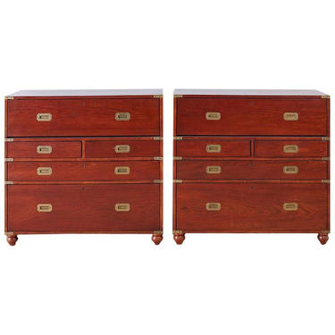 Pair of Midcentury Mahogany Campaign Style Writing Chests by ErinLaneEstate