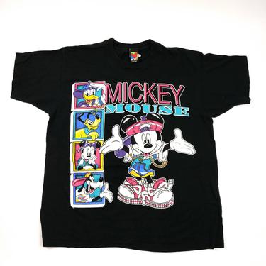 90s Mickey Mouse Graphic Tee Black XL, Oversized Jerry Leigh T Shirt, Vintage Disney Streetwear Tshirt 