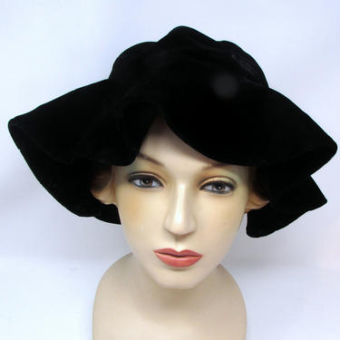 Vintage Black Velvet Floppy Brim Hat 1950s Hat Avant Garde 