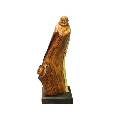 Chinese Cypress Wood Carved Irregular Shape Happy Buddha Statue cs4142E 