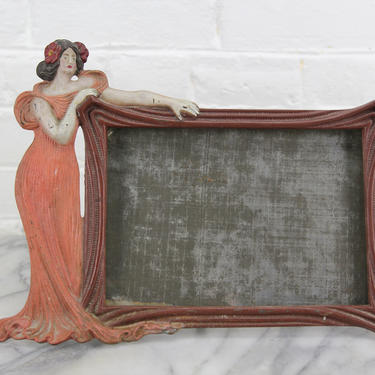 Art Deco Hand-Painted Figural Woman Metal Frame, 1920s 