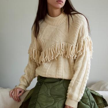 gil aimbez wool fringed mockneck pullover sweater 