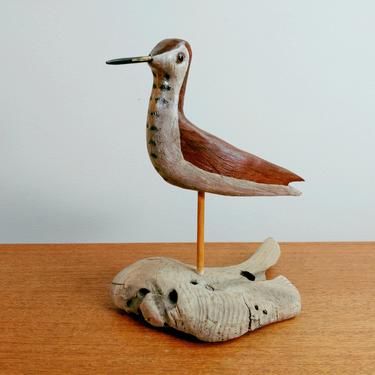 Seabird on Driftwood | Sandpiper Killdeer Wood Art | Carved Bird Sculpture | Byron 