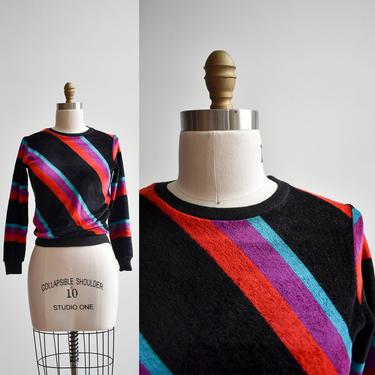 1970s Black Terrycloth Striped Sweater 