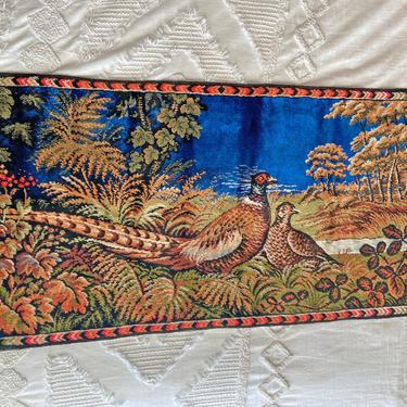 Vintage Italian Woven Multicolored Large Tapestry With Pheasants // Thanksgiving Tapestry, Rug // Boho, Rustic Wall Hanging // Gift 