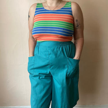 80s Teal Culotte Easy Shorts Plus Size L / XL / 1X 