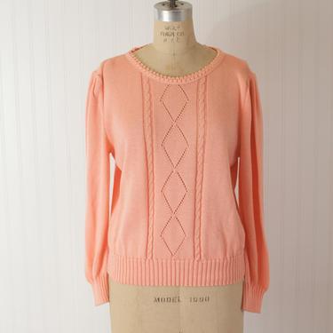 70s 80s feminine peach sweater // vintage womens clothing // peach coral blush acrylic sweater 
