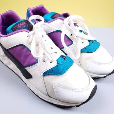 1980s 90s Gitano sneakers. Techna-fit. Purple, teal, white. Vintage trainers. Iconic tennis shoes. (W 7) 
