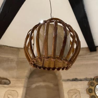 Sculptural French Bamboo Pendant Small Hanging Lamp 1950s FRANCE 