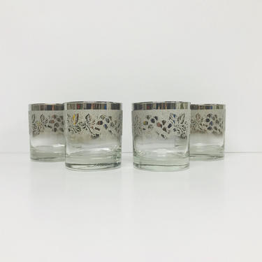 Vintage Mid Century Silver Fade/ Umbre/ Grape/ Textured Drinking Glasses/ Rocks Glasses/ Juice Glasses/ Barware/ Drinkware/ Set of 4 