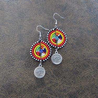 Egyptian earrings, African statement earrings, Afrocentric earrings, seed bead tribal earrings, Masai earrings, boho chic, Eye of Horus 