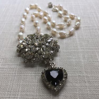 First Class Traveler [assemblage necklace: vintage rhinestones, freshwater pearl] 