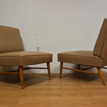 Beige Slipper Lounge Chairs - A Pair 