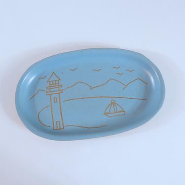 Gordon Martz Marshall Studios Ceramic Clay Dish with Lighthouse / Boat Motif - Signed by Gordon Martz 