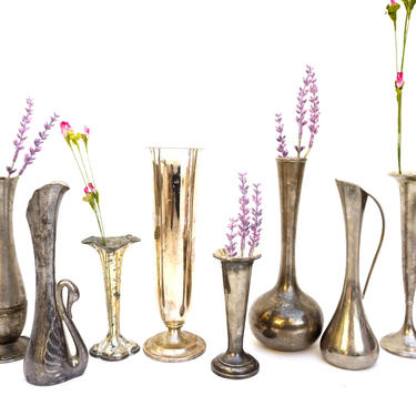 Set of 8 Assorted Vintage Silver Bud Vases || International Silver Company 
