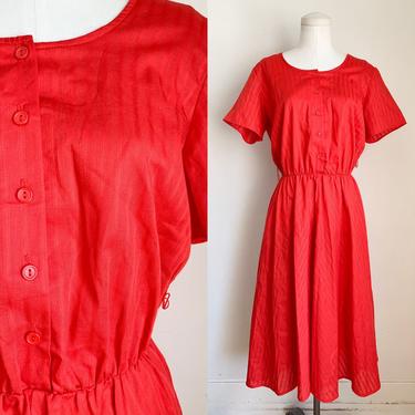 Vintage 1980s Bright Red Shirtwaist Dress / M-L 