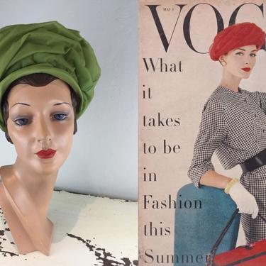 Do What It Takes - Vintage 1950s 1960s Pear Green Nylon Chiffon Fabric Valance Turban Hat 