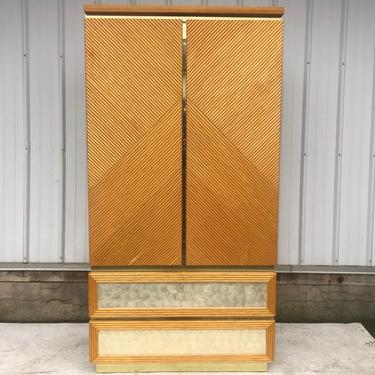 Vintage Modern Boho Bamboo Armoire or Dresser 