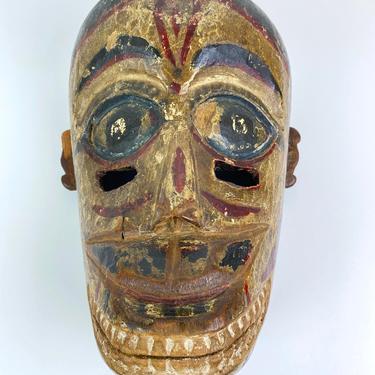 Vintage Large Carved Wood African Mask Hand Painted Wooden Tribal Art Africa 