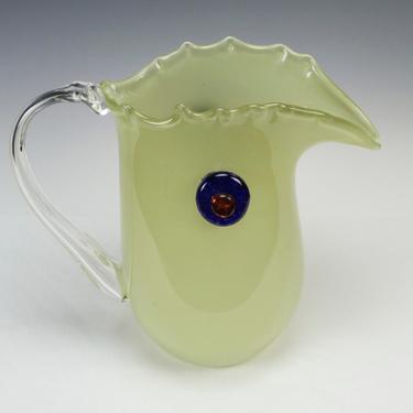 Vintage Murano Art Glass Pitcher Vase Yellow Bird Hand Blown 10&amp;quot; Decorative 