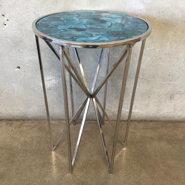 Stainless Steel &amp; Sapphire Mosaic Side Table