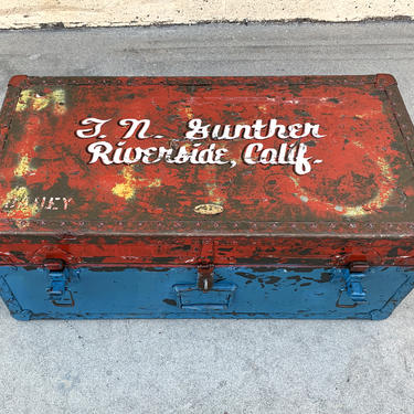 Vintage Army Issue Trunk with Custom Lettering T.N. GUNTHER, RIVERSIDE, CA, Free U.S. Shipping