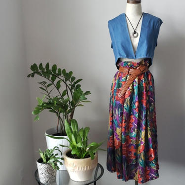 Vintage Diane Gilman Multi Color Silk Floral Flowy Skirt, Vintage S Ilk Skirt 