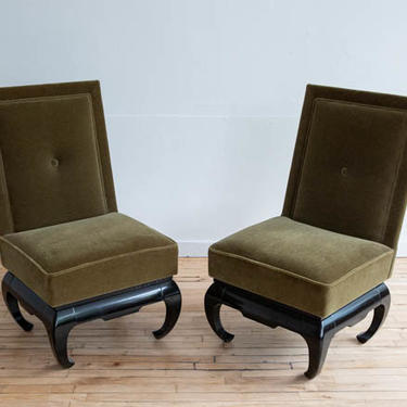 Pair of Baker Style Mohair Slipper Chairs