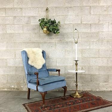 LOCAL PICKUP ONLY Vintage Velvet Chair Retro 1960's Blue Tufted Lounge Chair with High Back and Wood Details 