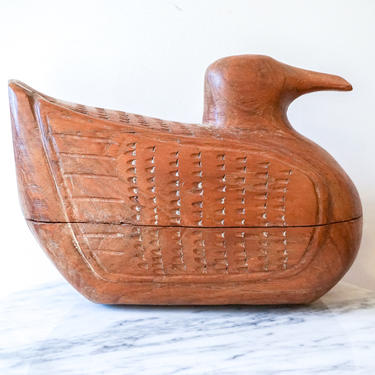 Vintage Hand Carved Solid Wooden Duck With Hidden Box 