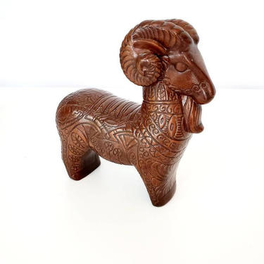 Mid Century Bitossi Style Ceramic Bighorn Ram Figurine 