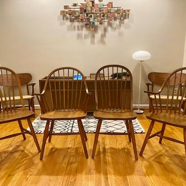 Set of Vintage Midcentury Spindle Back Dining Armchairs 